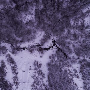 Aerial view of our fields covered in snow in the winter
